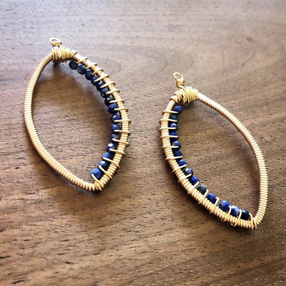 Gold Guitar String Earring with Navy Beads