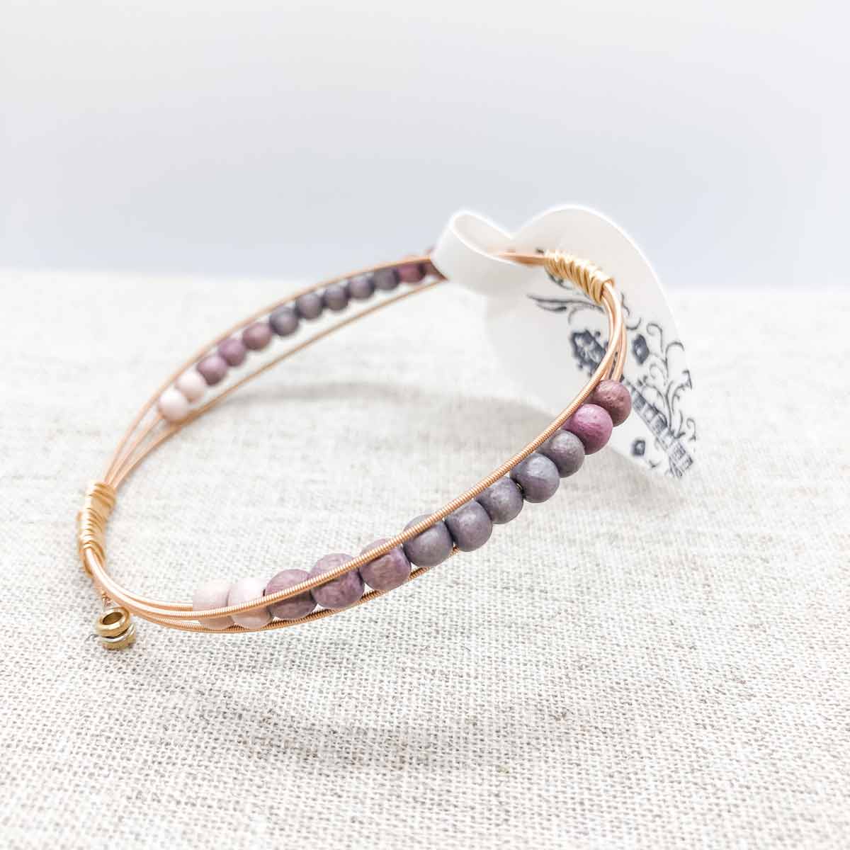 Simple Stackable Bangle with added beads- Gold